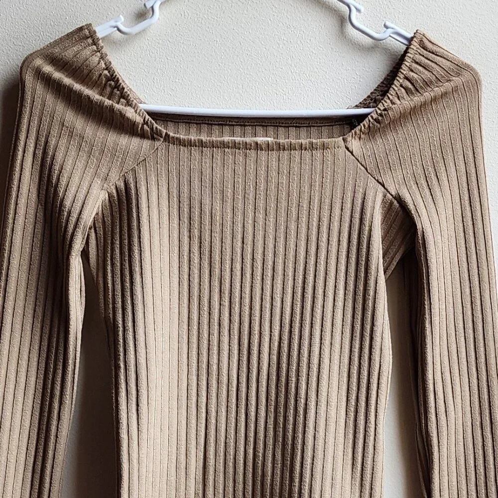 Madewell Tan Ribbed Stretch Crop Top Size XXS